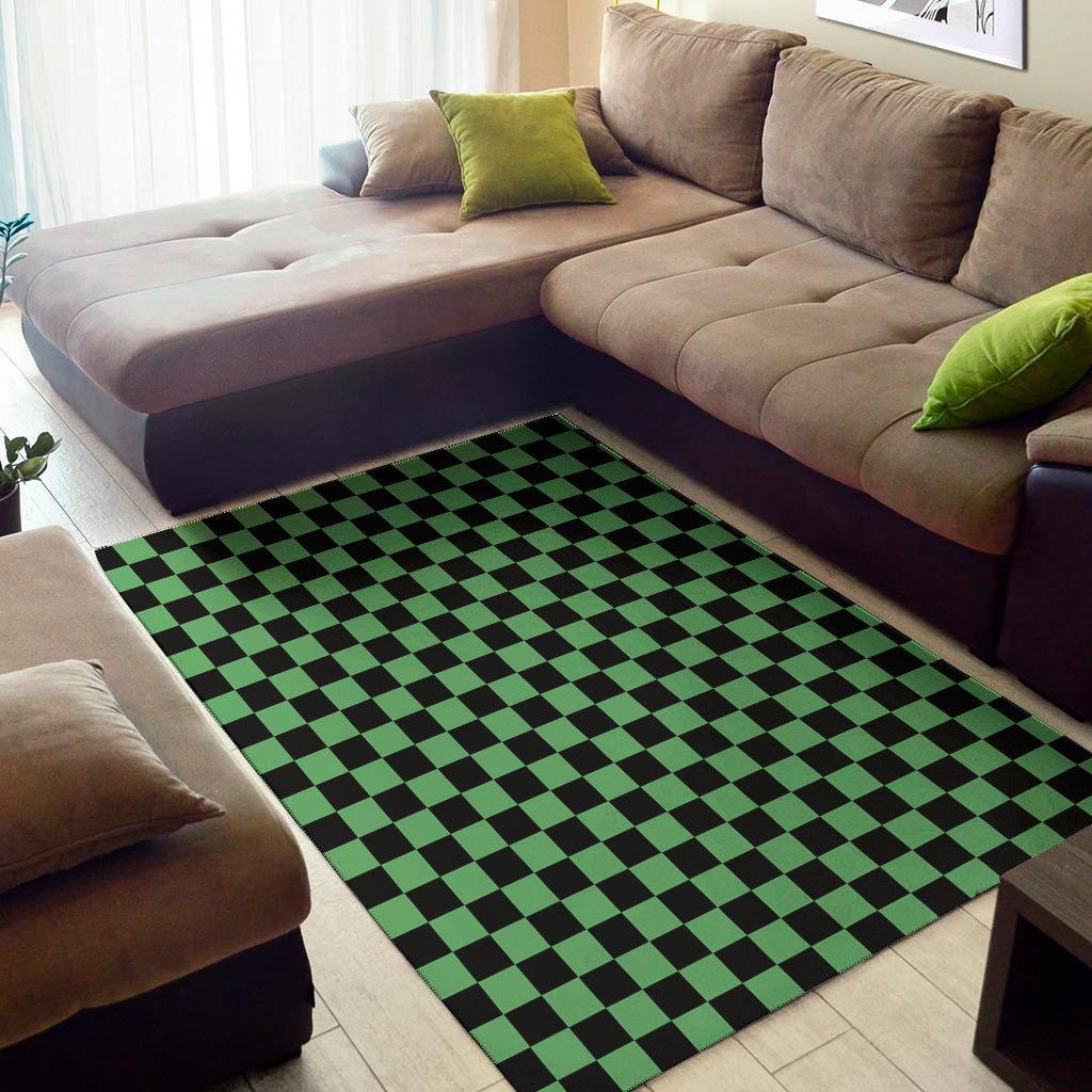 Green And Black Checkered Pattern Print Area Rug