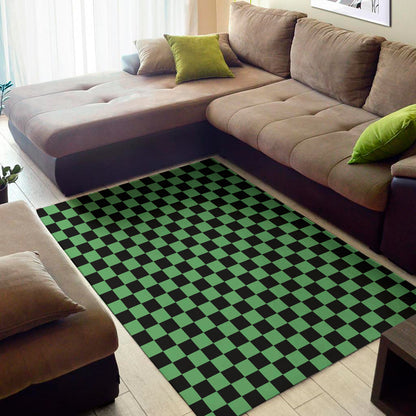Green And Black Checkered Pattern Print Area Rug