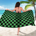 Green And Black Checkered Pattern Print Beach Sarong Wrap