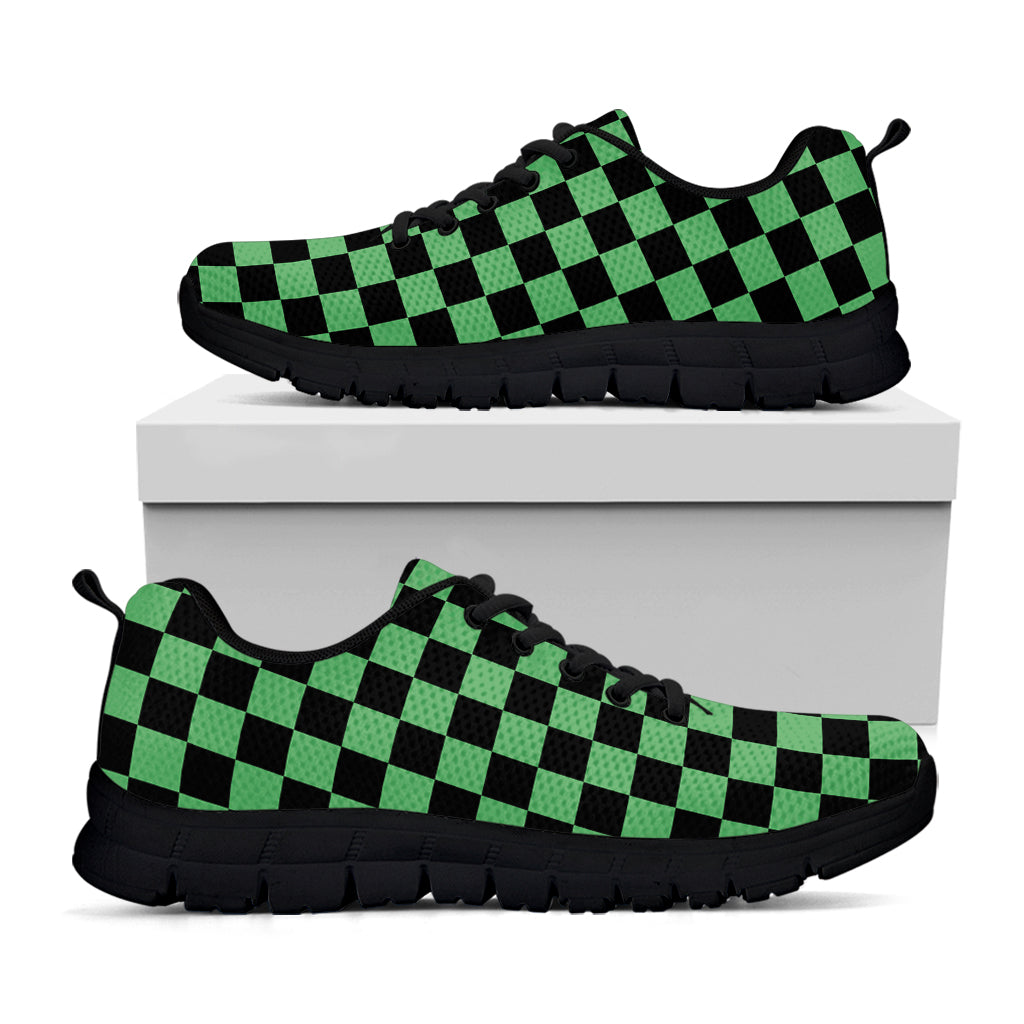 Green And Black Checkered Pattern Print Black Sneakers