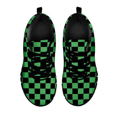 Green And Black Checkered Pattern Print Black Sneakers