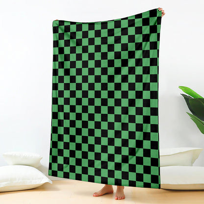 Green And Black Checkered Pattern Print Blanket