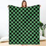 Green And Black Checkered Pattern Print Blanket