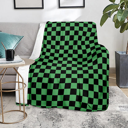 Green And Black Checkered Pattern Print Blanket