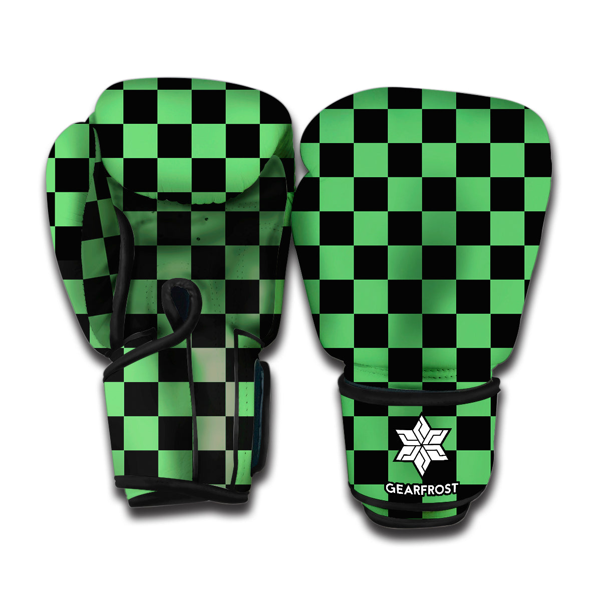 Green And Black Checkered Pattern Print Boxing Gloves