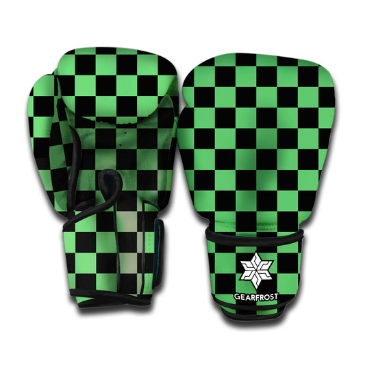 Green And Black Checkered Pattern Print Boxing Gloves