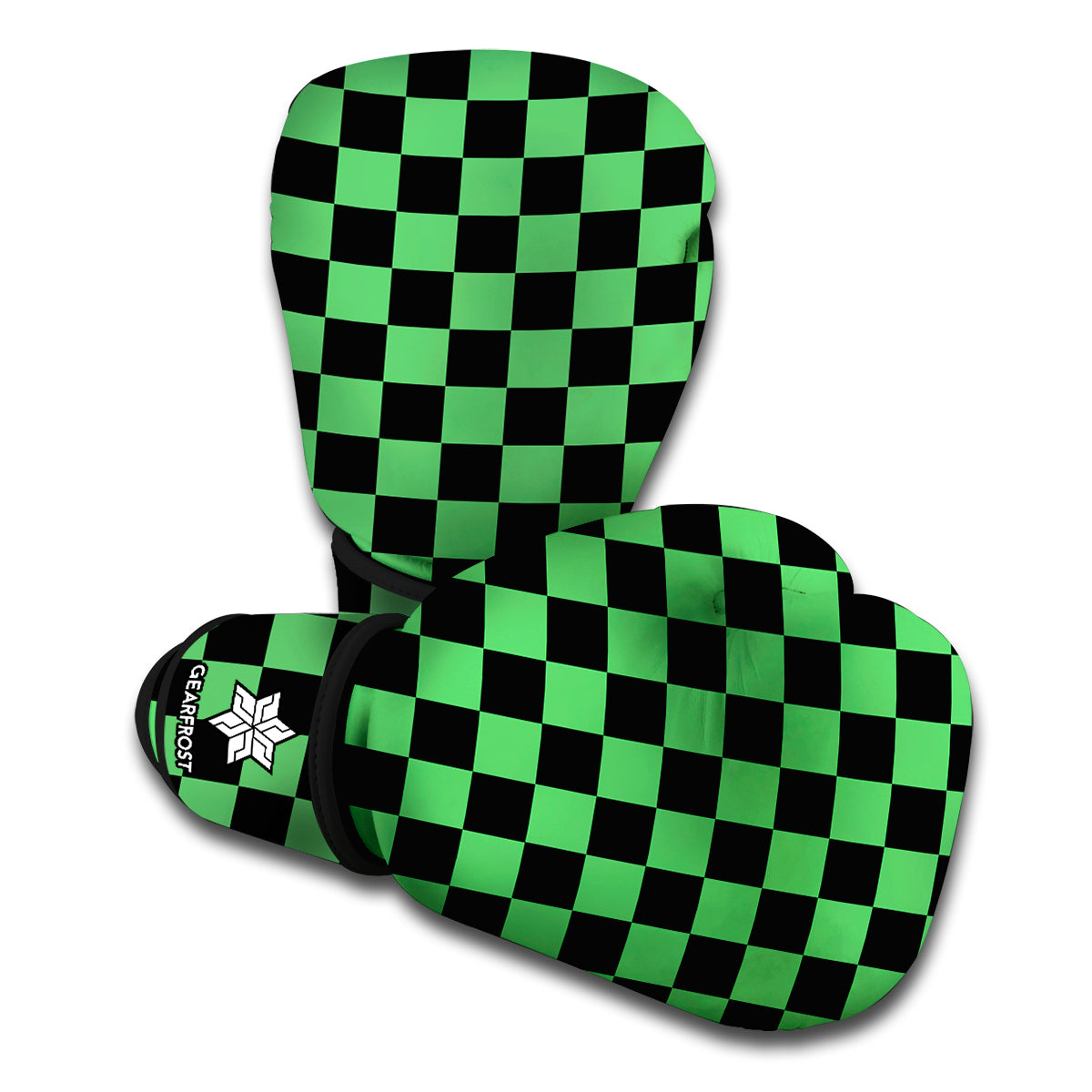 Green And Black Checkered Pattern Print Boxing Gloves