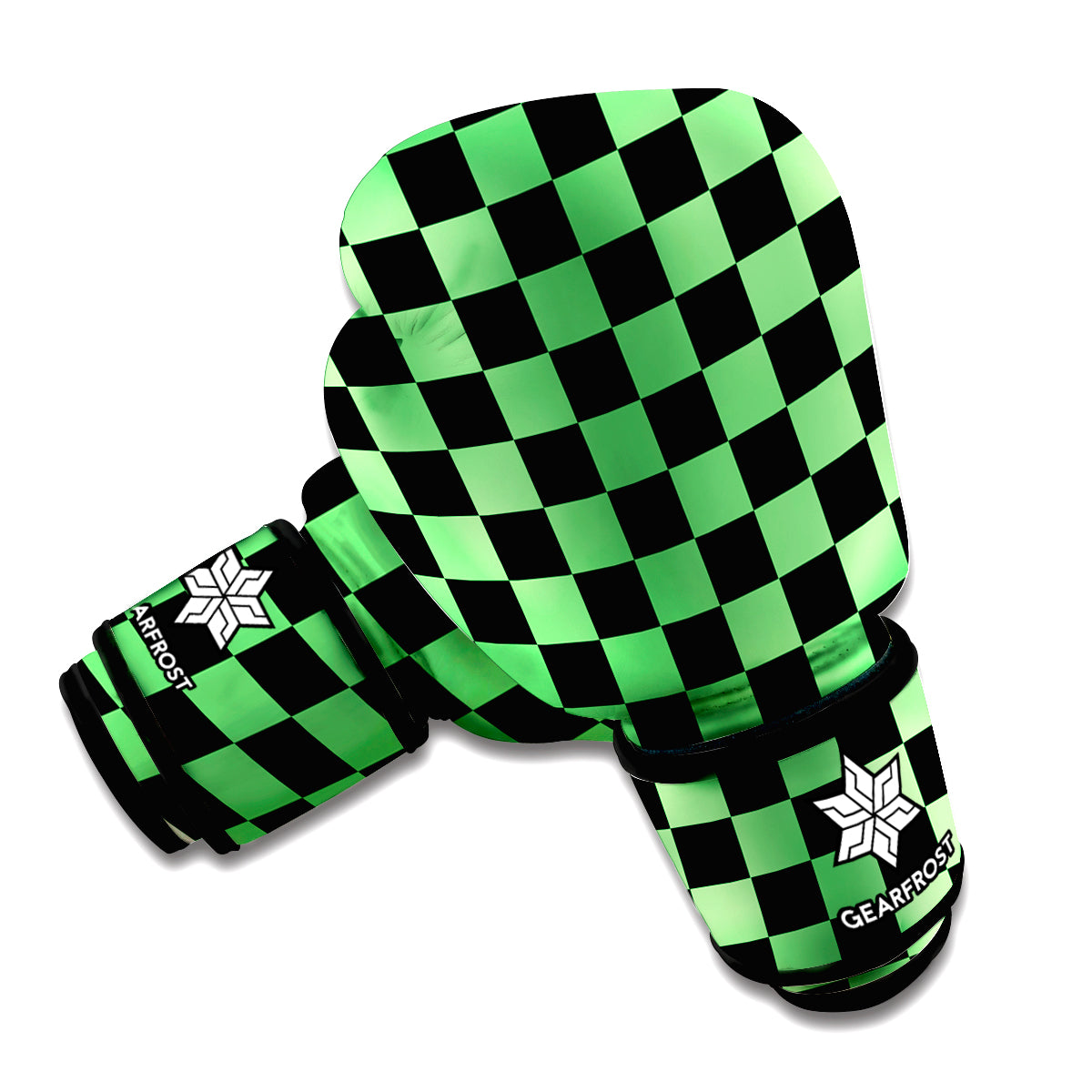 Green And Black Checkered Pattern Print Boxing Gloves