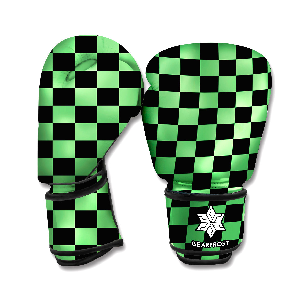 Green And Black Checkered Pattern Print Boxing Gloves