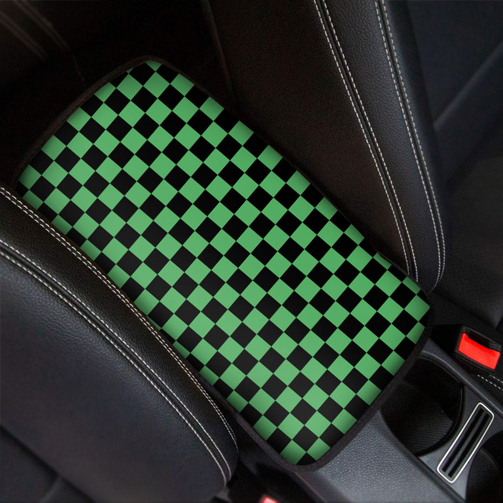 Green And Black Checkered Pattern Print Car Center Console Cover