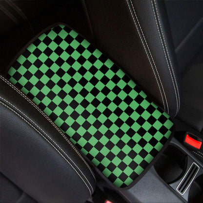 Green And Black Checkered Pattern Print Car Center Console Cover