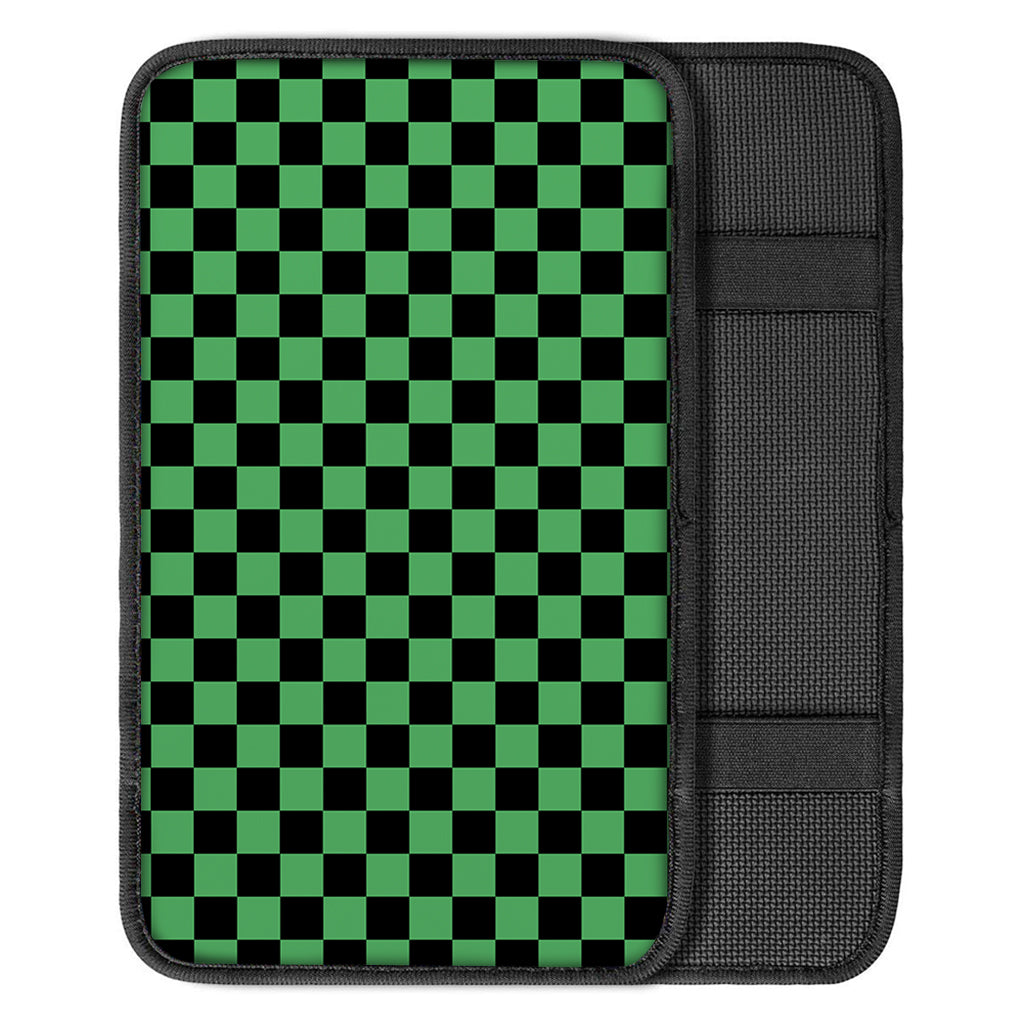 Green And Black Checkered Pattern Print Car Center Console Cover
