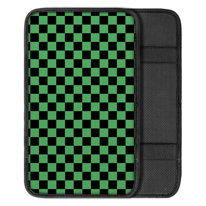 Green And Black Checkered Pattern Print Car Center Console Cover