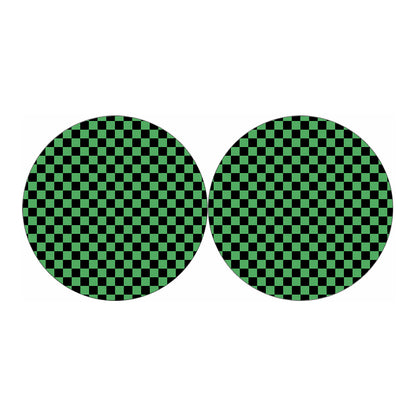Green And Black Checkered Pattern Print Car Coasters