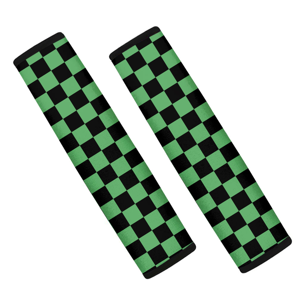 Green And Black Checkered Pattern Print Car Seat Belt Covers