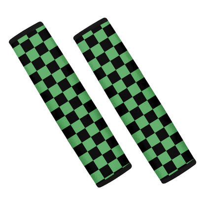 Green And Black Checkered Pattern Print Car Seat Belt Covers
