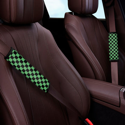 Green And Black Checkered Pattern Print Car Seat Belt Covers