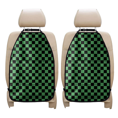 Green And Black Checkered Pattern Print Car Seat Organizers