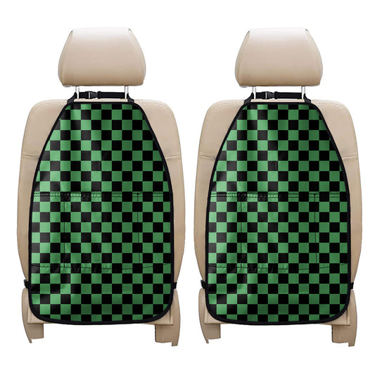 Green And Black Checkered Pattern Print Car Seat Organizers