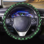 Green And Black Checkered Pattern Print Car Steering Wheel Cover