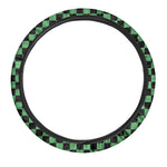 Green And Black Checkered Pattern Print Car Steering Wheel Cover