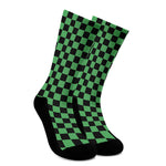 Green And Black Checkered Pattern Print Crew Socks