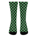 Green And Black Checkered Pattern Print Crew Socks