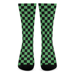 Green And Black Checkered Pattern Print Crew Socks