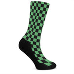 Green And Black Checkered Pattern Print Crew Socks