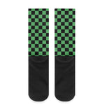 Green And Black Checkered Pattern Print Crew Socks
