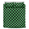 Green And Black Checkered Pattern Print Duvet Cover Bedding Set