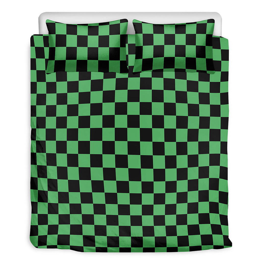 Green And Black Checkered Pattern Print Duvet Cover Bedding Set