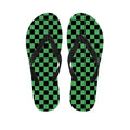 Green And Black Checkered Pattern Print Flip Flops