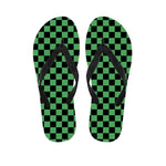 Green And Black Checkered Pattern Print Flip Flops