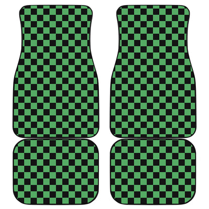 Green And Black Checkered Pattern Print Front and Back Car Floor Mats
