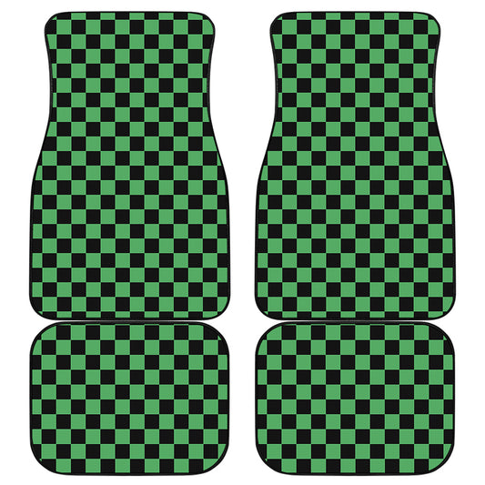 Green And Black Checkered Pattern Print Front and Back Car Floor Mats