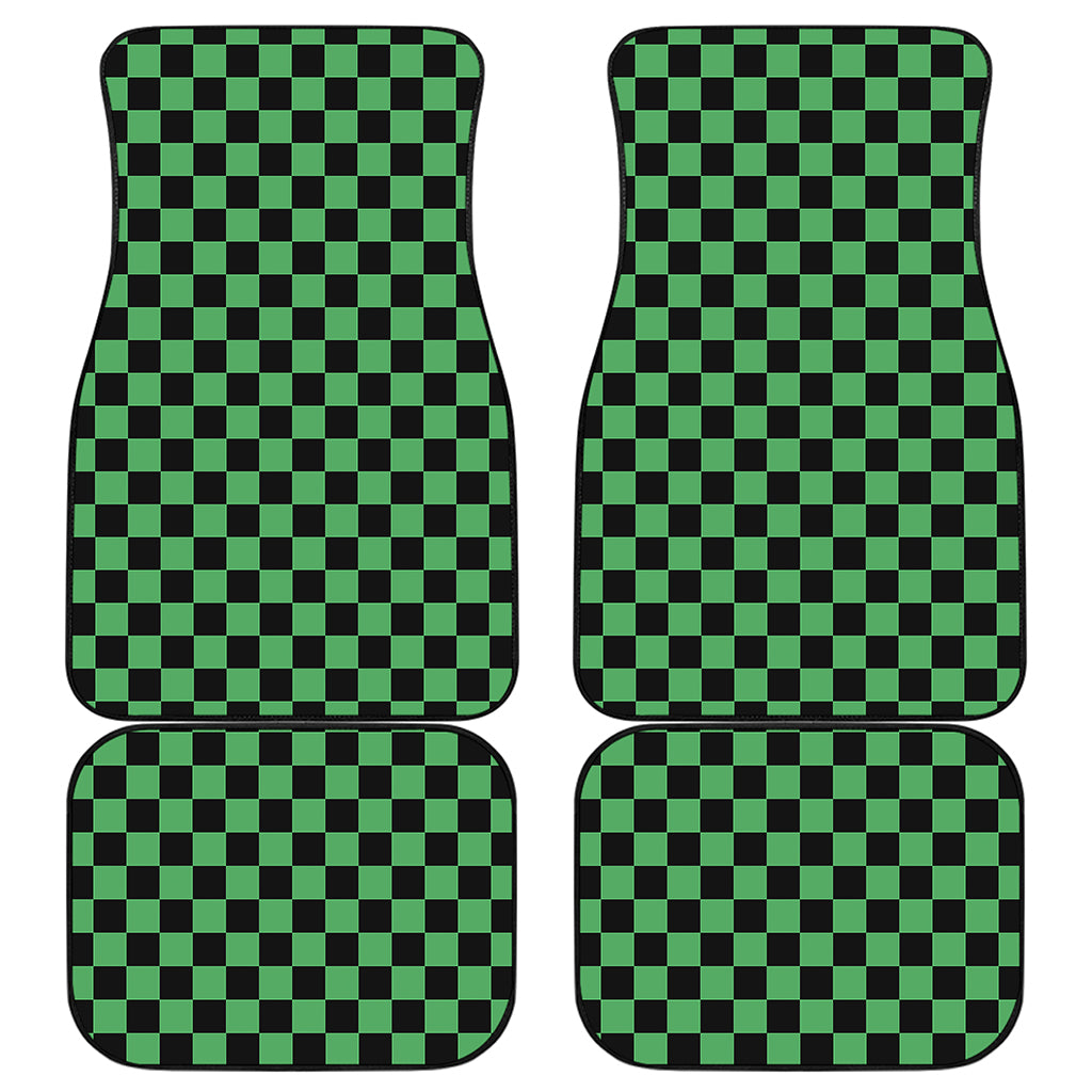 Green And Black Checkered Pattern Print Front and Back Car Floor Mats