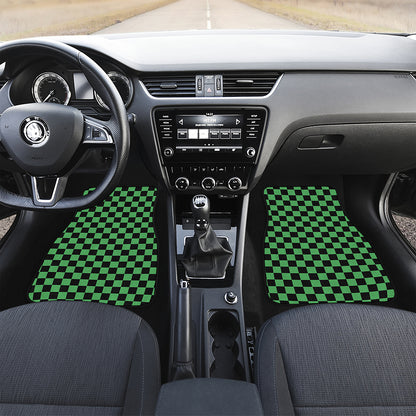 Green And Black Checkered Pattern Print Front and Back Car Floor Mats
