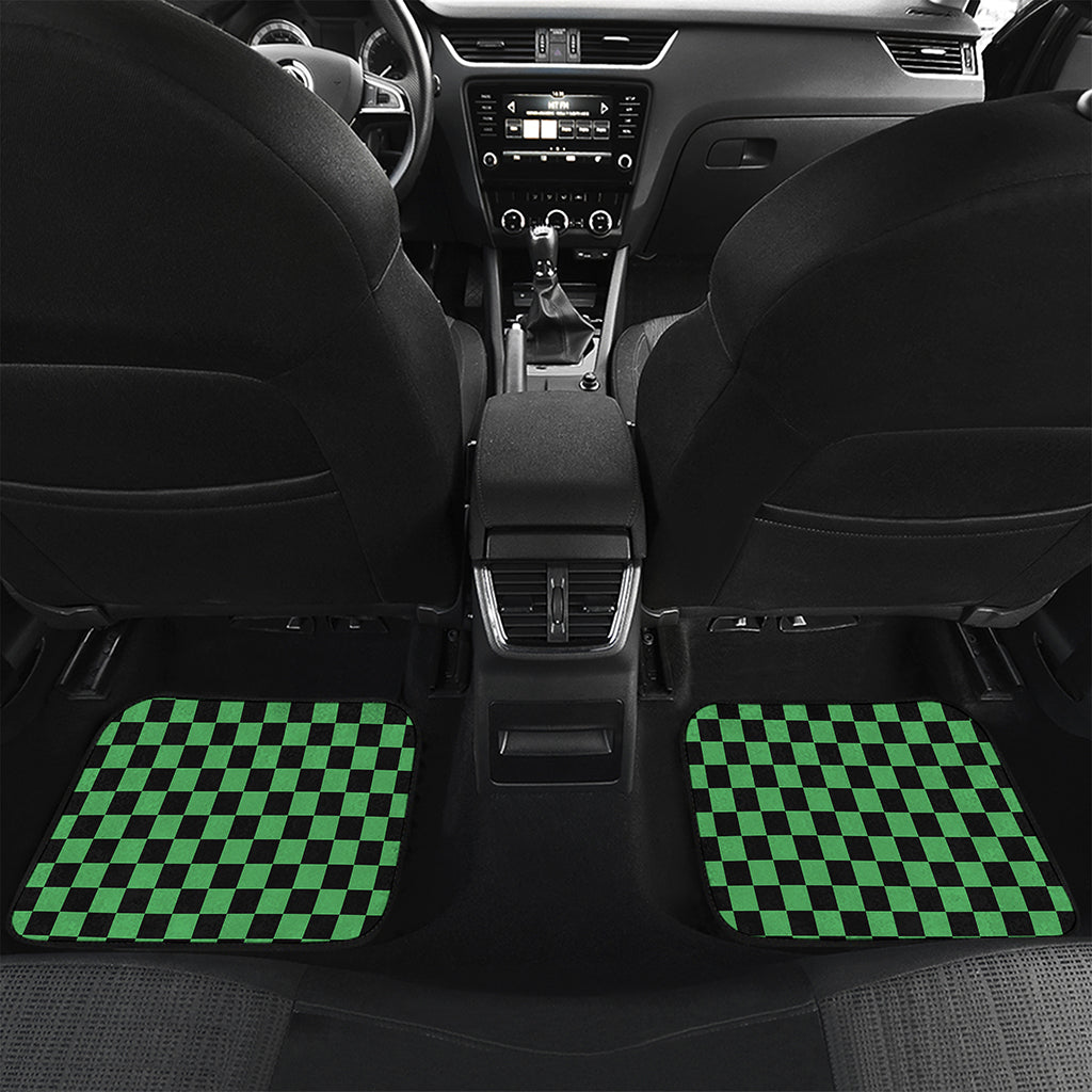 Green And Black Checkered Pattern Print Front and Back Car Floor Mats