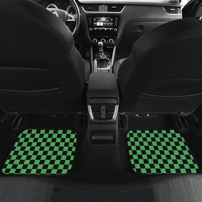 Green And Black Checkered Pattern Print Front and Back Car Floor Mats