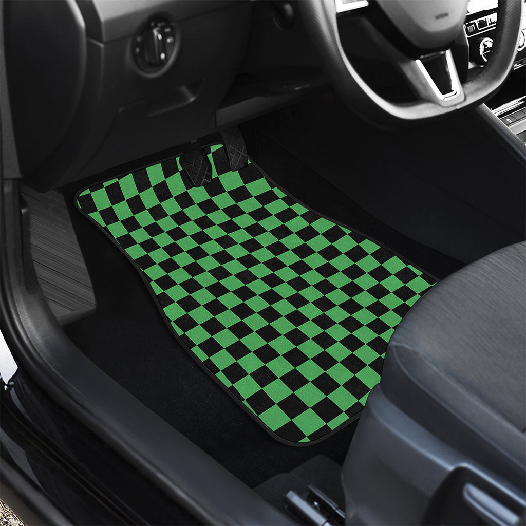 Green And Black Checkered Pattern Print Front and Back Car Floor Mats