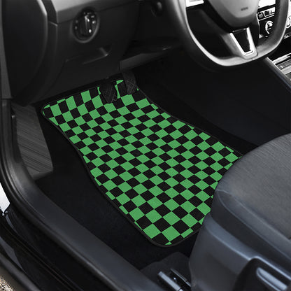 Green And Black Checkered Pattern Print Front and Back Car Floor Mats