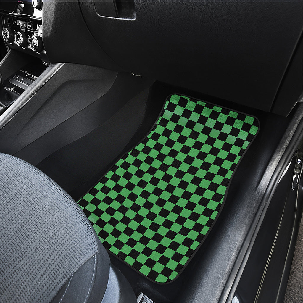 Green And Black Checkered Pattern Print Front and Back Car Floor Mats