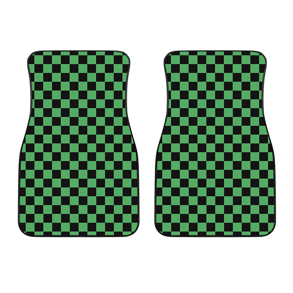 Green And Black Checkered Pattern Print Front Car Floor Mats