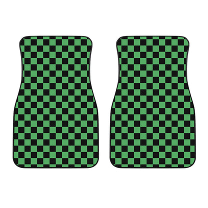 Green And Black Checkered Pattern Print Front Car Floor Mats