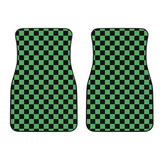 Green And Black Checkered Pattern Print Front Car Floor Mats