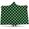 Green And Black Checkered Pattern Print Hooded Blanket