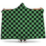 Green And Black Checkered Pattern Print Hooded Blanket