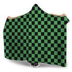 Green And Black Checkered Pattern Print Hooded Blanket