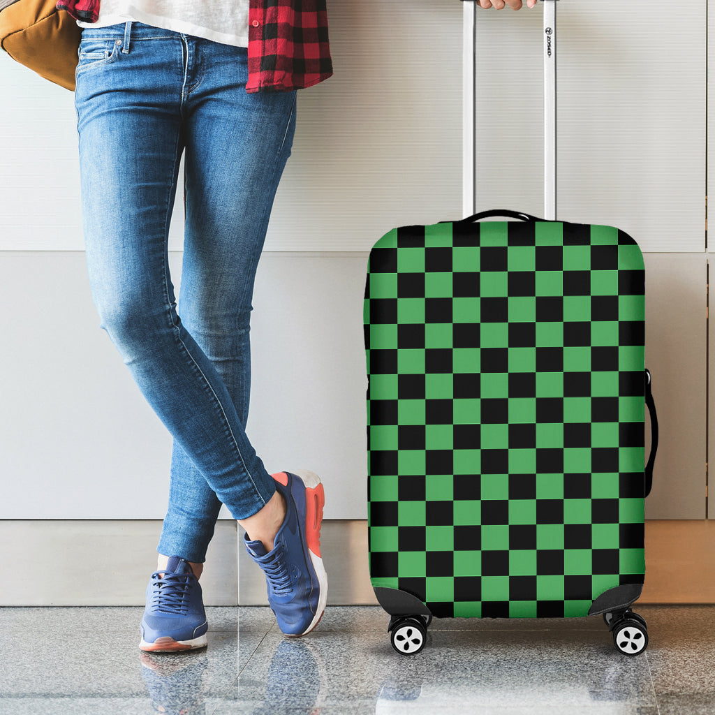 Green And Black Checkered Pattern Print Luggage Cover